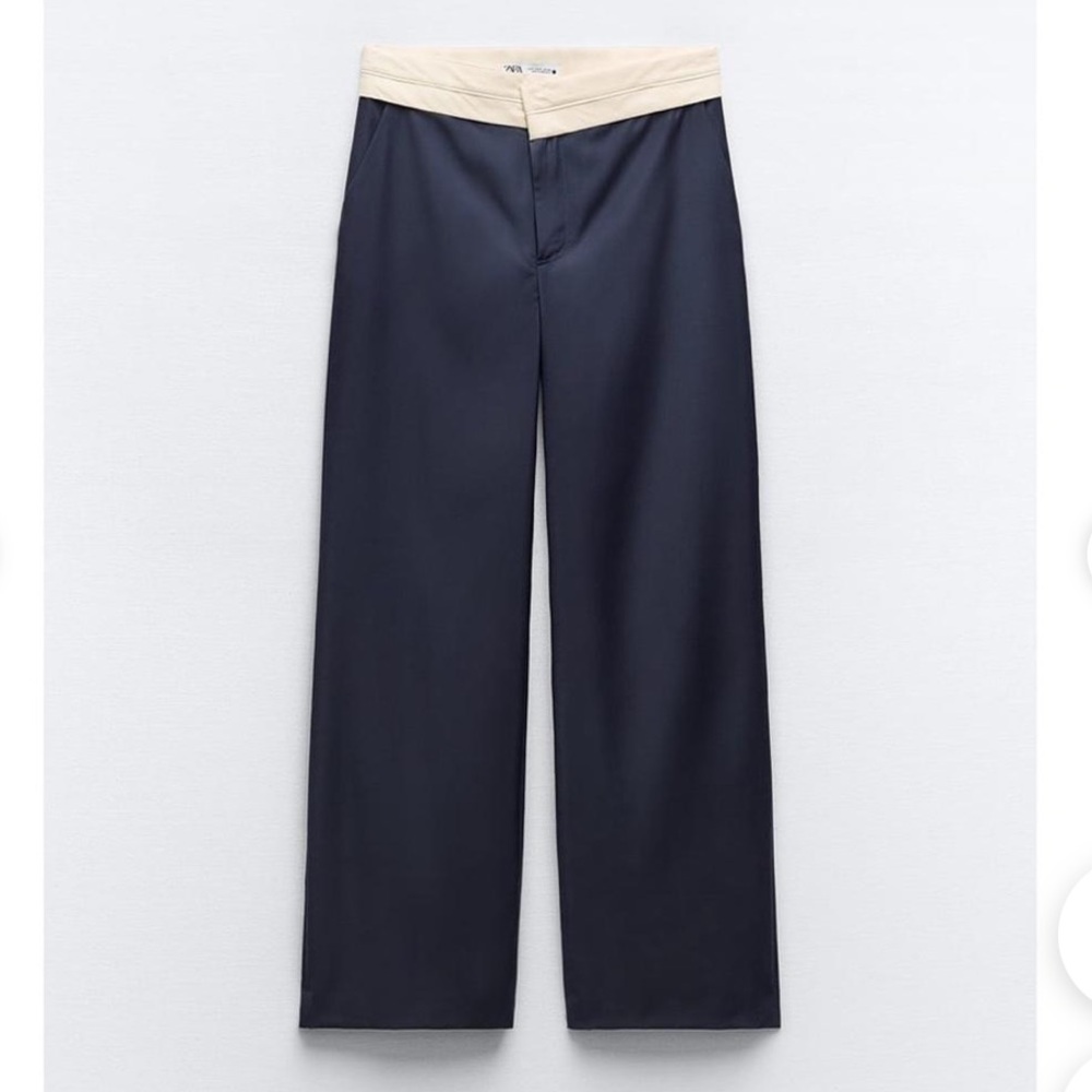 NWT Zara Contrast Waist Straight Leg Pants